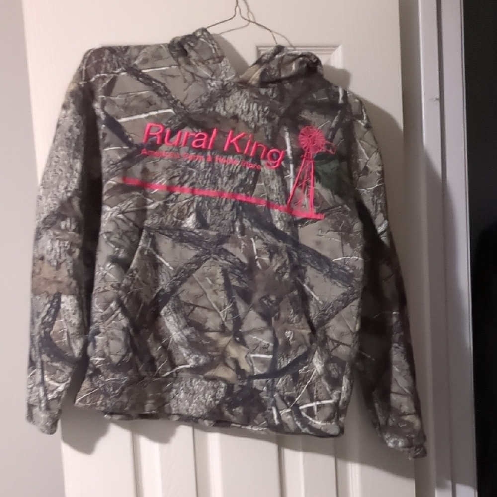 TrueTimber Girls M Camo Hoodie Rural King Pink Logo Fleece Hunting Sweatshirt